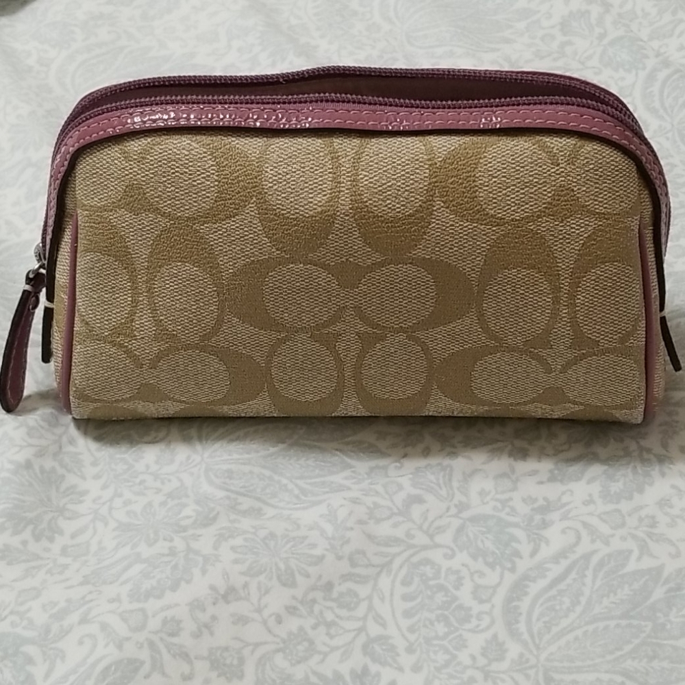 Coach Small Make-up Bag Coated Canvas with Raspber